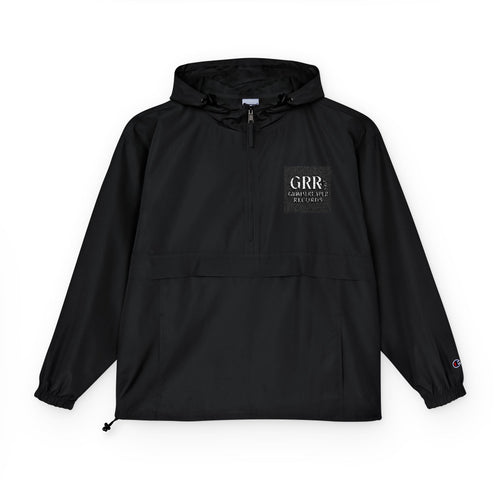 Champion Packable Anorak Jacket — Black Windbreaker with QRIS Chest Graphic - GrimmReaper24