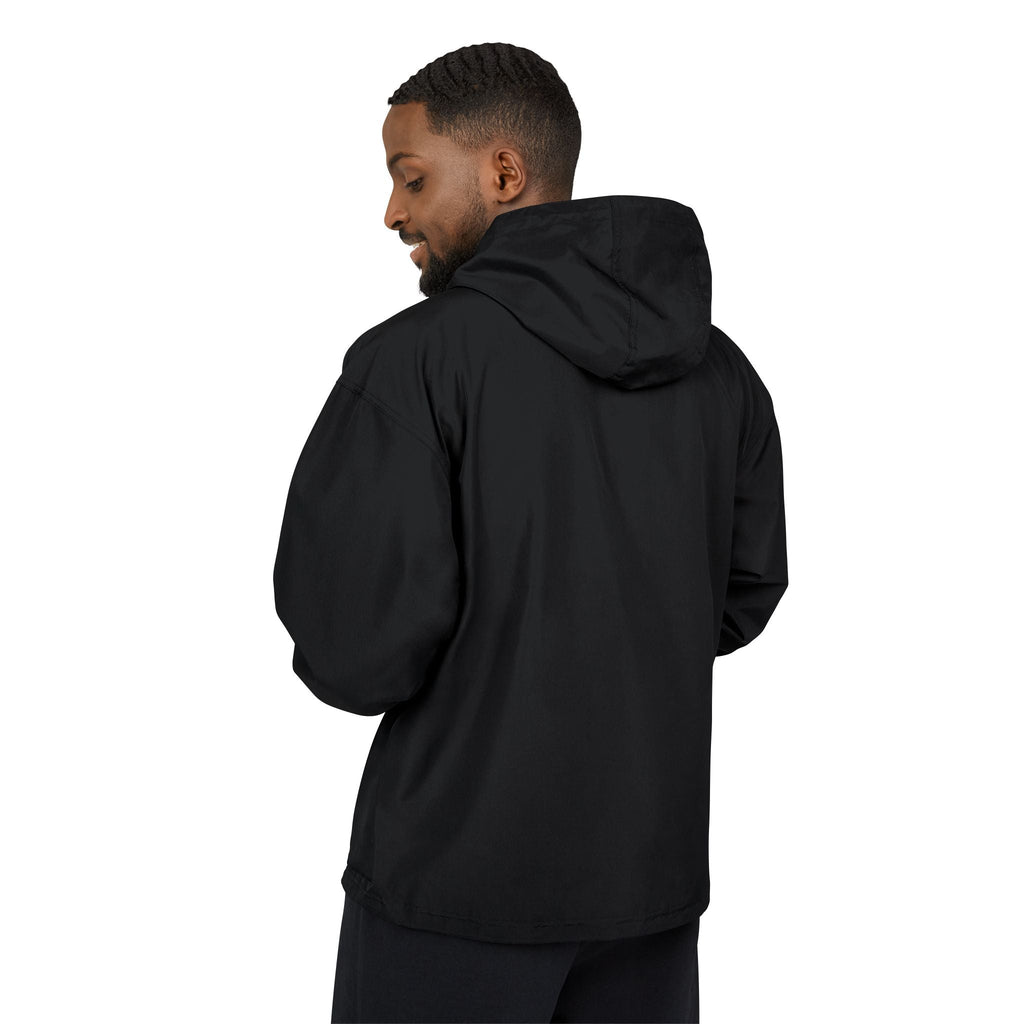 Champion Packable Anorak Jacket — Black Windbreaker with QRIS Chest Graphic - GrimmReaper24