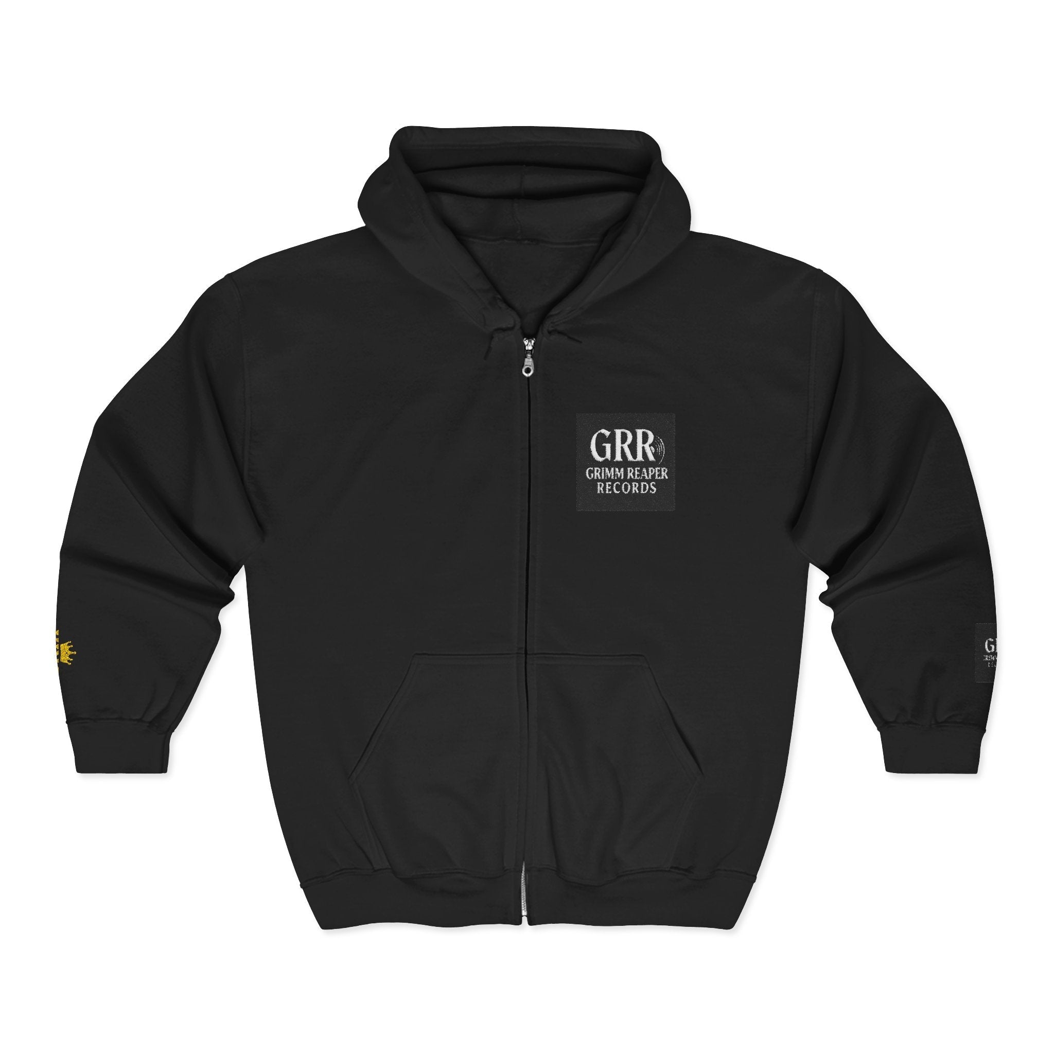 Grimm Reaper Records Zip Hoodie — Vintage Band Logo Full‑Zip Sweatshirt - GrimmReaper24
