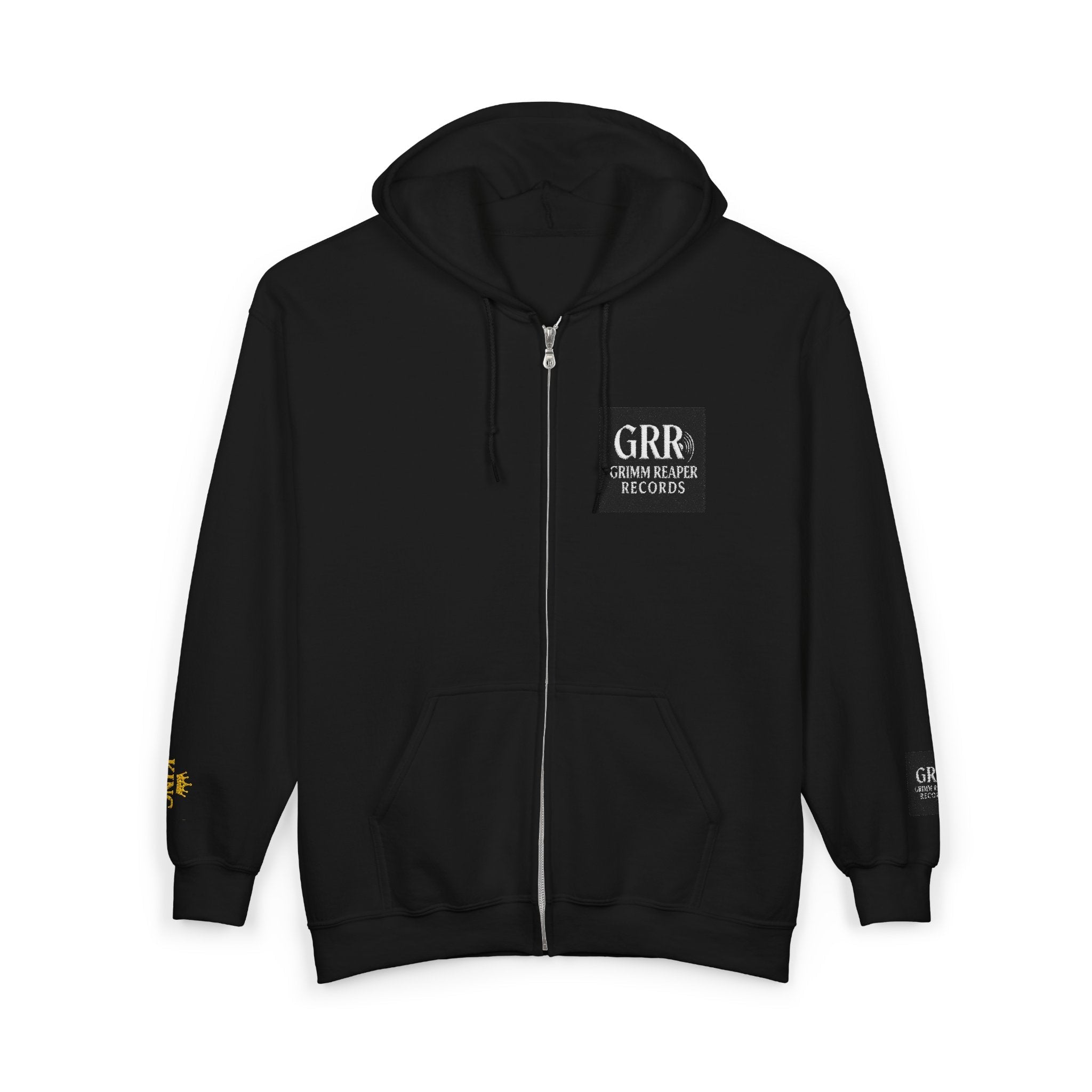 Grimm Reaper Records Zip Hoodie — Vintage Band Logo Full‑Zip Sweatshirt - GrimmReaper24