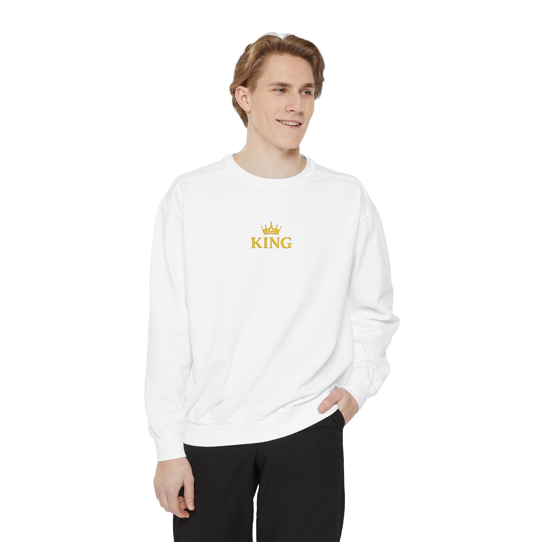King Crown Sweatshirt — Minimal Gold "KING" Crewneck - GrimmReaper24
