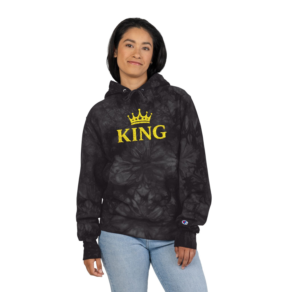 King Embroidered Hoodie — Black Tie - Dye Champion Style - GrimmReaper24
